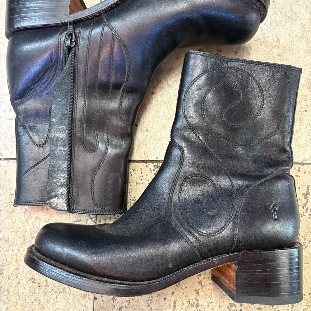 Frye Black Leather Ankle Boots